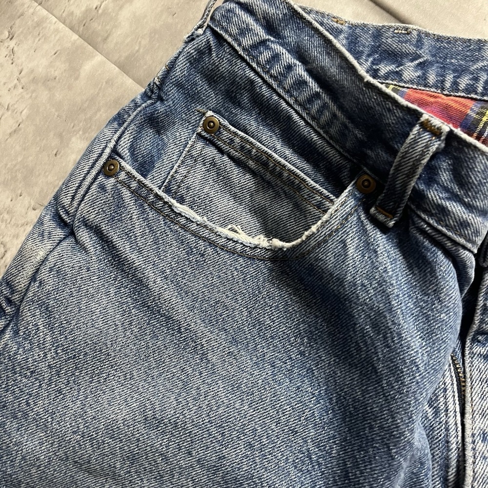 Vintage LL Bean Mens Red Plaid Flannel Jeans Size 32x30 Relaxed Fit USA Made - Picture 9 of 13